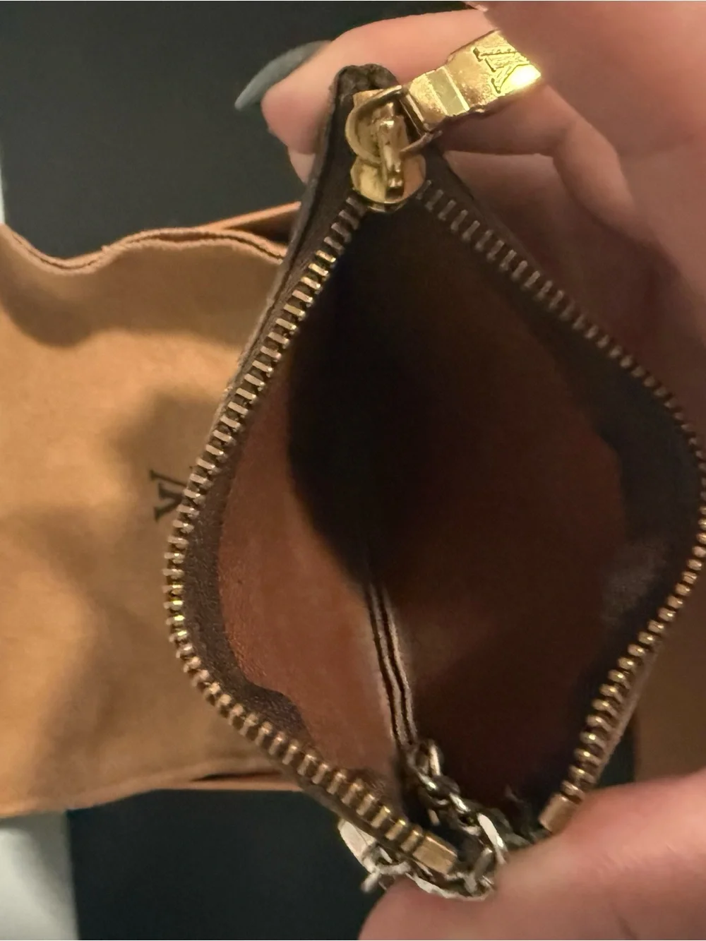 Louis Vuitton Monogram Key Pouch - Brown with Gold Monogram. Full Inclusion!